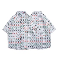 Mahjong Full Printed Shirt Couple Loose Shirt Men's Printed Short-sleeved Shirt