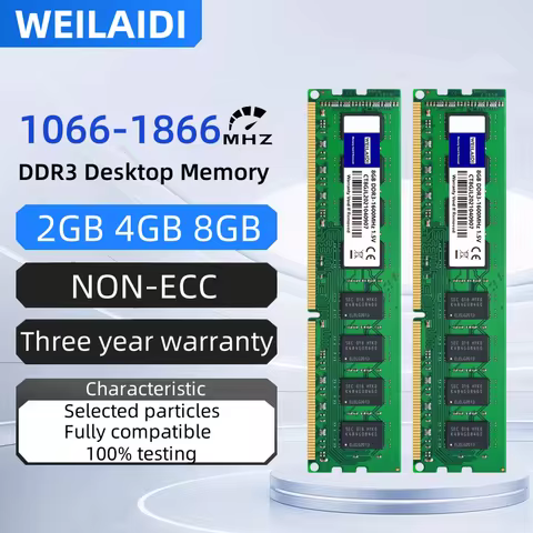 50PCS DDR3 2GB 4GB 8GB 1066 1333 1600 1866MHz PC3-8500 10600 12800 240Pin UDIMM Non-ECC Unbuffered D