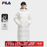 FILA 斐乐女装长款羽绒服2023冬季新款休闲简约连帽保暖羽绒外套上衣 云菇白-WT 175/92A/XL