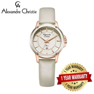 [Official Warranty] Alexandre Christie 2A17LDLRGLG Women's White Dial Leather Strap Watch
