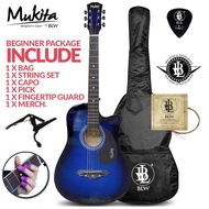 Guitar Mikita by BLW Standard Acoustic Folk Cutaway Basic Guitar Package 38 Inch