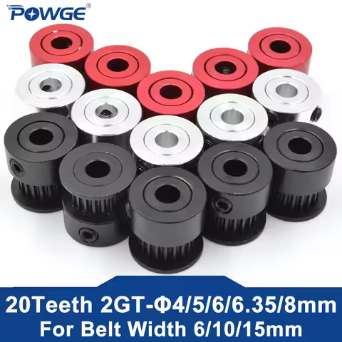 POWGE 20 teeth GT 2GT 2MGT Timing Pulley Bore 4/5/6/6.35/8mm for Width 6/10/15mm 2M synchronous belt
