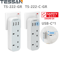TESSAN USB Plug Adaptor Type C Adapter Multi Plug Power Strip Socket ( 1 USB- C ) USB Charger with 2 Outlet and 3 USB Ports ,2 Way Multi Plug Extension 3 Pin Plug USB Socket Adapter Plug USB C adaptor  Phone Wall Charger for Tablet Home Travel Office