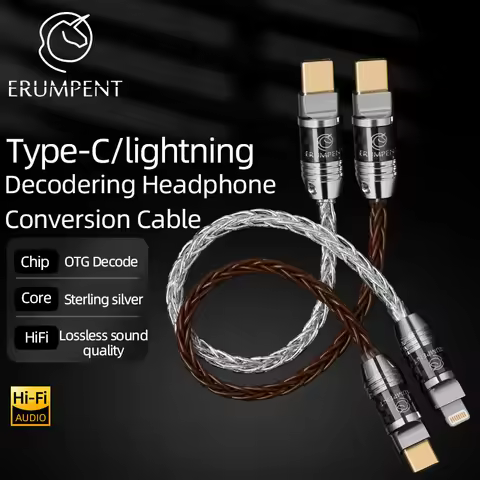 ERUMPENT 12cm Pure Silver OTG Adapter Cable Lightning to Type C HiFi Audio Cable Decoder Conversion