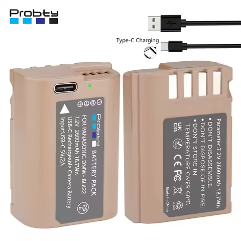 2600mAh DMW-BLK22 Replacement Battery With USB-C Charging For Panasonic Lumix DC-S5 DC-S5 II DC-S5 I