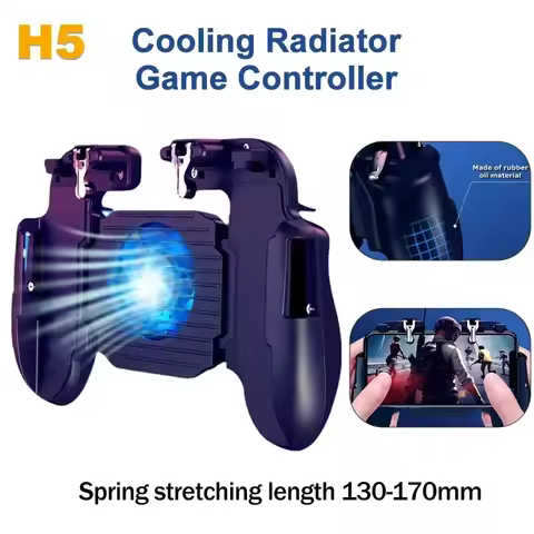 H5 Mobile Phone 4 Fingers Gamepad Controller with Cooling Fan Radiator L1R1 Trigger Joystick for iPh