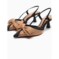 Zara's Summer Women's Shoes Pointed Toe Color-Blocking Bow-Heeled High-Heeled Mules Stiletto Fashion Sandal