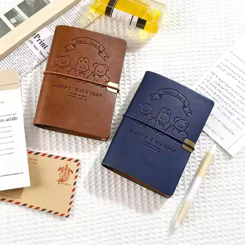 Retro Leather Strap A7 Notebook High-Value Travel Portable Journal Notebook Loose-Leaf Cute Notebook