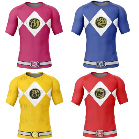 Summer Men's Multi Color Ranger Power Ranger Fighting Sports Short Sleeve T-shirt Outdoor Fitness Tr