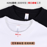 singlet baju singlet lelaki American Retro 420g Heavy Cotton Washed Neckline Frayed T-Shirt Short-Sl