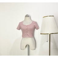 01580 New Short-Sleeved Crop Top 99M Label Work New Round Neck Pink Color Very Beautiful.