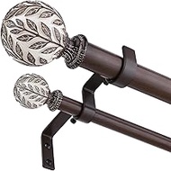 Walnut Wood Double Curtain Rods for Windows 36 to 176 Inches (3-14.6 Feet), 1 Inch Decorative Heavy 