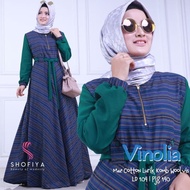 Gamis Pesta Modern Baju Muslim Wanita Kekinian Dress VINOLIA Lurik SHF