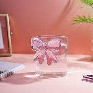 400ml Girly Pink Bow Transparent Glass Cup High Value Cup Juice Cup Coffee Milk Transparent I9c6