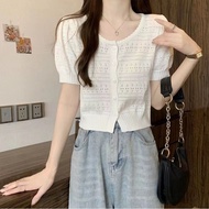 2025 New Style Summer Simple Solid Color Hollow Knitwear Women Commuter All-Match Slimmer Look Singl