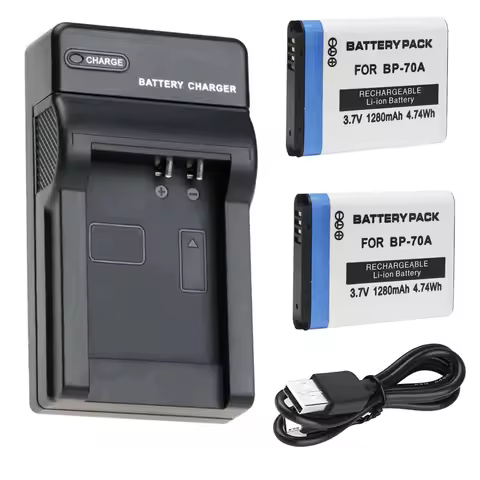 Battery 2-Pack + Charger for Samsung BP70A, BP-70A, EA-BP70A, EA-BP70A/EP