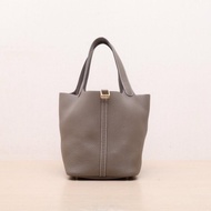 HERMES(愛馬仕) Picotin 22 菜籃子 18大象灰 TC皮 B刻 金扣