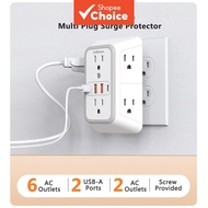 Power Socket US Plug Wall Outlet Extender Surge Protector 10 in 1 Power Strip with 6 Outlets and 4 U