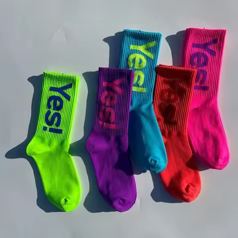 2Pairs 'Yes!' Fashion Outdoor Skate Street Sports Socks for Men & Women, Breathable Crew Socks, Cycl