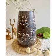 Bình hoa - Bình gốm nâu vẽ tay thủ công bát tràng cao cấp trang trí nhà cửa Yumi Shop YM229