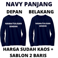 kaos sablon custom nama tulisan logo sendiri lengan panjang depan belakang bahan katun combet 24s