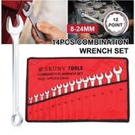 SRUNV 14pcs CR-V Tool Combination Wrench Set (8mm-24mm) 12 Point Set Ready Stock