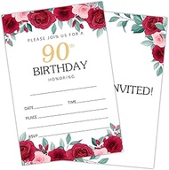 bxtala 90th Birthday Invitation, Rose Gold Birthday Party Invitation Cards for Women and Men, Party 