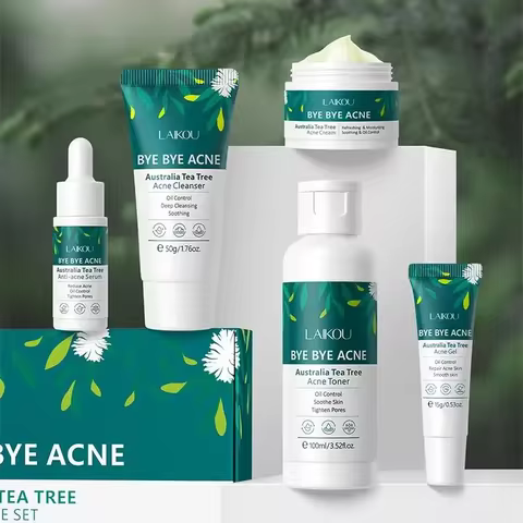 Natural Tea Tree Face Care Kit Complete Routine With Cleanser Moisturizer Toner Serum Gel For Oily S
