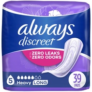 Always Discreet, Incontinence Pads for Women, Maximum, Long Length (Packaging May vary), Purple, 39 