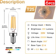 LED 220V 6แพ็ค LED Edison หลอดไฟ T25 E12 E14 Vintage หลอดไฟ4W Warm White 90% หลอดไฟประหยัดพลังงาน Dimmable หน้าแรกตกแต่งจี้แหล่งกำเนิดแสง
