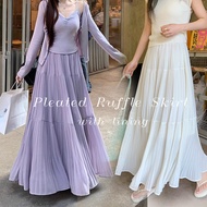 Long Pleated Ruffle Skirt Women With Lining High Waist Large Swing Korean Fashion Plain Kembang A Li