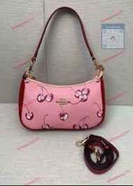 Coach蔻馳櫻桃腋下包 粉紅拼酒紅