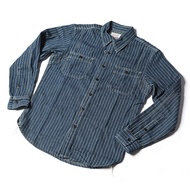 American Retro Railway ลายทาง เสื้อทํางานแขนยาว Wabash Dot Print ลำลอง เสื้อมาตรฐานพอดีอ่อนเยาว์ยอดน