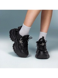 Women Four-Season Chunky Platform Gothic High Heel Shoes With Metal Decoration Chain, Plus Size Brea