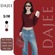 Dajee Basic Crop Top Long Sleeve T-shirt Comfortable 4-Way Stretch Cotton Fabric ADC031