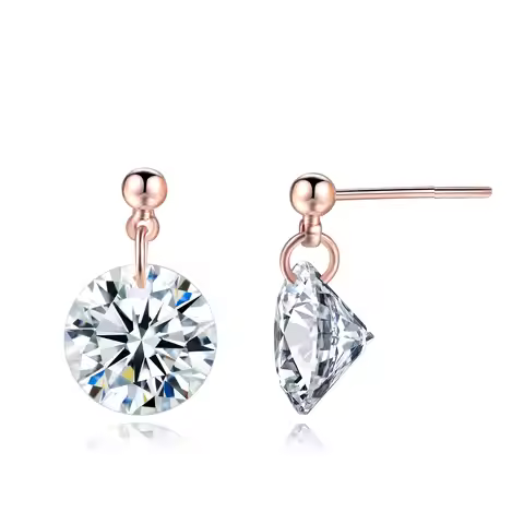 Simple OL Style Cubic Zirconia Stud Earrings For Women Rose Gold Color Round Heart Crystal Earing Fa