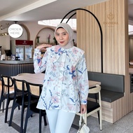 Butterfly Batik Blouse with Lace Flowers Blouse Women Korean Style Cute Blouse Baju Cantik Women Out