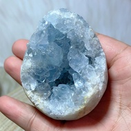 คริสตัลธรรมชาติ Blue Celestite ไข่ตัวอย่าง Cluster Geode ดิบ Healing อัญมณีคุณภาพสูงตกแต่งบ้านตกแต่ง