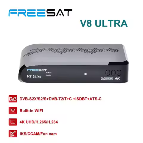 FREESAT V8 Ultra Satellite Receiver TV Box DVB-S/S2/S2X,DVB+T/T2 ISDB-T/Cable/ATSC-C UHD 1080P Built