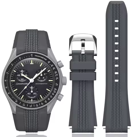 20mm Silicone Strap for Omega x Swatch Speedmaster Moonswatch No Gap Replacement Curved End Band for