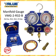 VALUE Manifold Gauge VMG-2-R32-B Gas Meter R410a, R32, R22, R134a