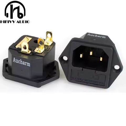 AC power socket with fuse holder of Copper gold plated two-in-one Power tailstock For HIFI Audio amp