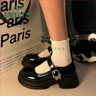 AOKANG Heightening Black Round Toe Thick Sole French High Heel Small Leather Shoes Womens Retro Mary