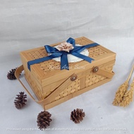 Rectangular Food Container 30 x 20 Paper Ribbon | Woven bamboo box food container | Bamboo hamper bo