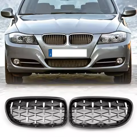 Double Slat Sport Style Front Bumper Grill Chromed Black Air Dam Mesh 51137201969 51137201970 for BM