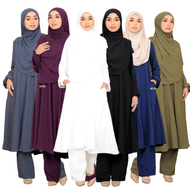 Suit Marissa 12.0 Baju Umrah Haji Ironless Jubah Seluar Hitam Putih Longgar Kembang Labuh by Rafanda