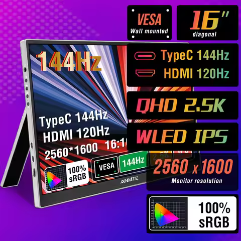 16-Inch 2.5K Portable Gaming Monitor 144Hz/120Hz 500cd/m Low Blue Light For XBox PS4 / 5 Switch Cell
