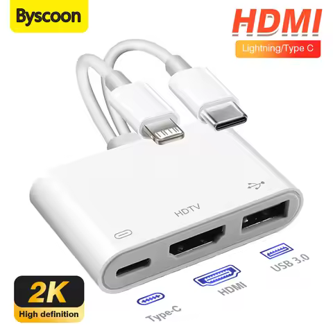 Lightning/Type C to HDMI Adapter/USB A/ Type C with Charging For iPhone 17 16 to TV 2K Sync Screen D