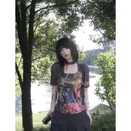 y2k y2k y2k y2k Short-Sleeved y2k Women's Clothing y2k Top y2k Wear y2k Hot Girl Design Feel Grey Re