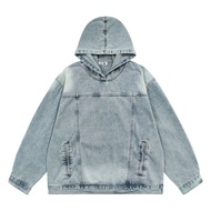 Washed Retro Jay Chou Collision Denim Hooded Loose Sweatshirt Paris Coat Trendy